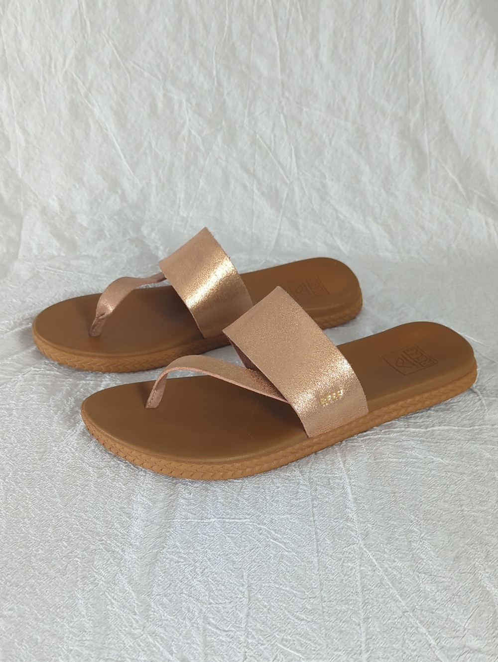 REEF Cushion Sol Slide Sandals Metallic Rose Gold Women’s Size 7
